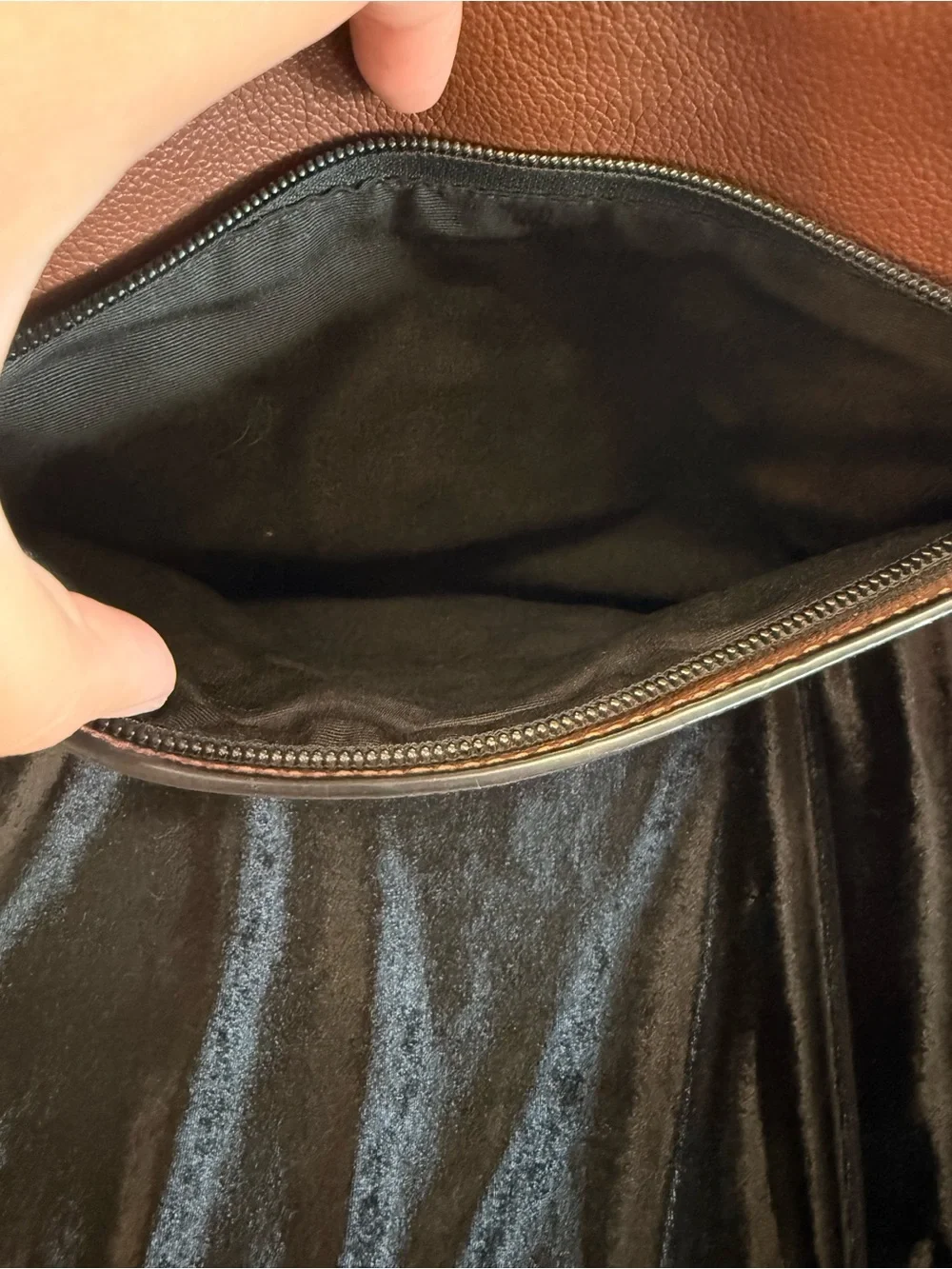 Coach Brown Leather Messenger Bag with White and Black Stripes